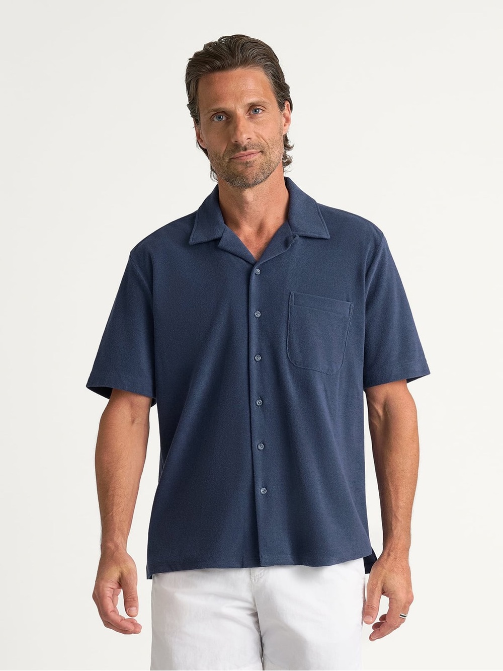 ANIÀN NWT Men’s Marine-Blue Terry Camp Shirt Size M